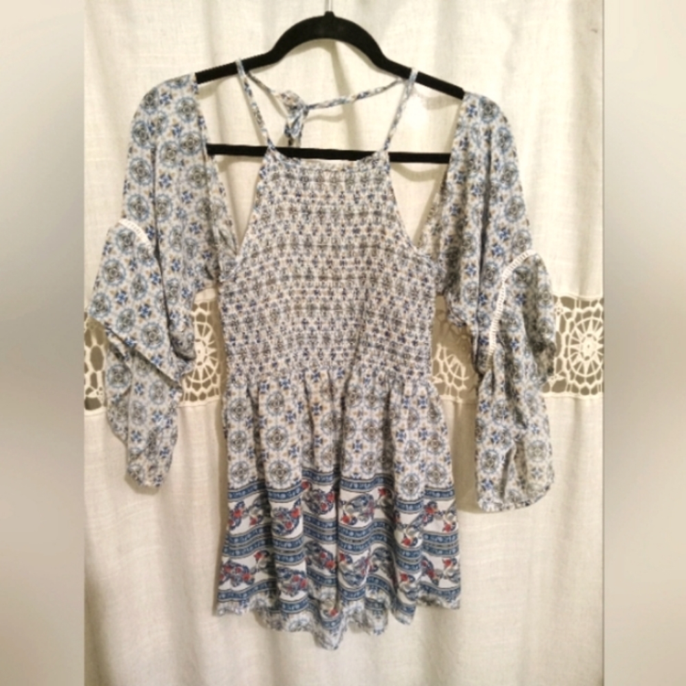 Skylar + Jade blue paisley mix off shoulder